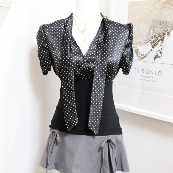 Black Polka Dot Sash Tie Blouse 🎲 CAPTIVE - Picture 5 of 8